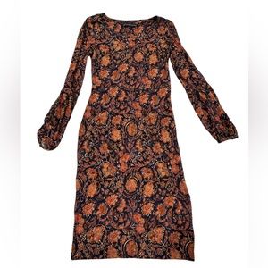 Peruvian connection brown/black floral dress XS